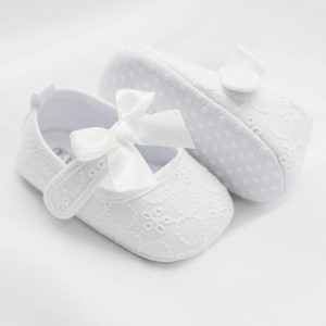 Baby Girls Cute Lace Shoes With Bow, Non-slip Soft Sole Princess Mary Jane Flats, Toddler Shoes For Wedding Walking