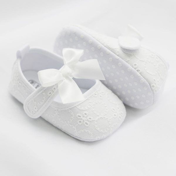 Baby Girls Cute Lace Shoes With Bow, Non-slip Soft Sole Princess Mary Jane Flats, Toddler Shoes For Wedding Walking