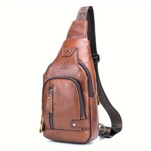 Fashion-Forward Men's Genuine Leather Bag: Adjustable, Spacious & Detailed for All Outings