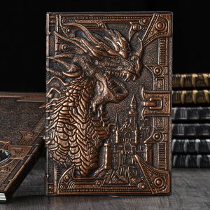 1pc Dragon Retro Relief Faux Leather Notebook Journal Dinosaur European Style Notepad Metal Three-dimensional