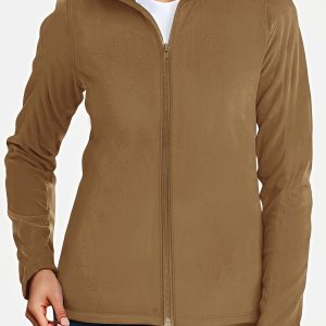 Thermal Stand Collar Jacket, Warm Solid Zipper Jacket, Casual Outerwear For Fall & Winter, Women's Clothing