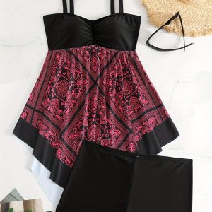 Plus Size Women's Printed One-Piece Swimsuit, Sexy Print Swimwear