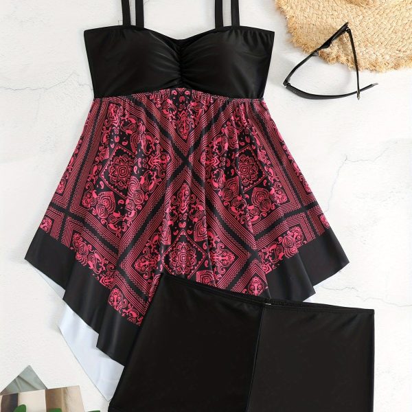 Plus Size Women's Printed One-Piece Swimsuit, Sexy Print Swimwear