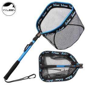 YVLEEN Floating Fishing Net - Foldable Aluminum Frame with Rubber Coated Mesh, Lightweight & Durable for Freshwater & Saltwater Fishing, Easy Catch & Release, Blue & Black Design, Portable Angling Gear | Foldable Design | Erg