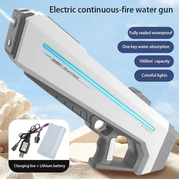 Super Burst Automatic Water Gun Toy, 2024 NEW LED Large Capacity Electric Shooting Water Gun Outdoor Swimming Pool Adult Gifts