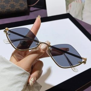 Fashion Metal Small Frame Sunglasses Men Women Half Frame Rhomboid Outdoor UV Protection Eyewear Eye Protection Shades Eyewear