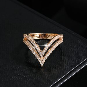 V-Shaped Stylish Electroplated Zirconia Ring