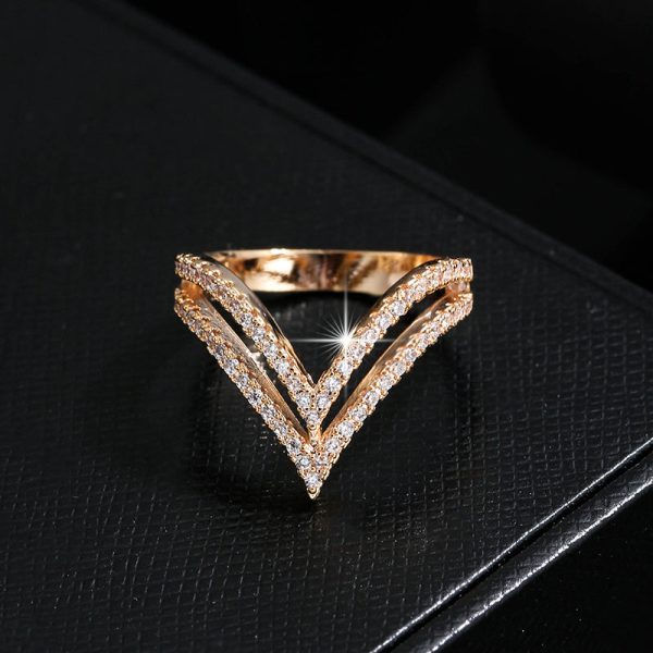 V-Shaped Stylish Electroplated Zirconia Ring