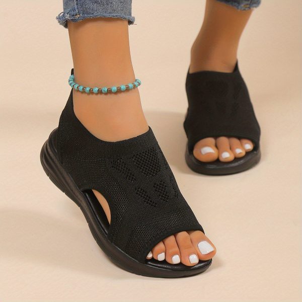 Chic Lightweight Open Toe Wedge Sandals - Easy Slip-On, Knitted Cut-Out Design, Perfect for Every Occasion